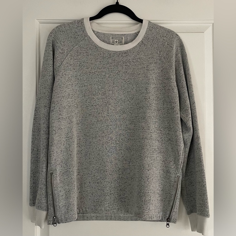 Converse Speckled Gray Crewneck Women’s Sweater with Zipper Accent